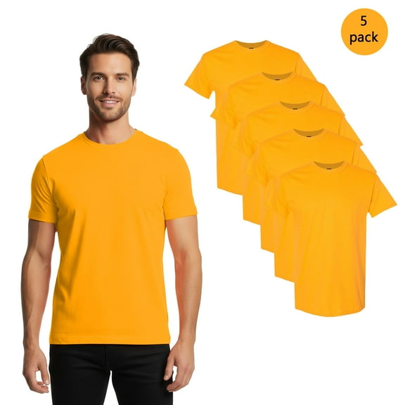 Gildan Heavy Cotton T-Shirt, Men's Casual Short Sleeve T-Shirt, Gold, Pack of 5, L