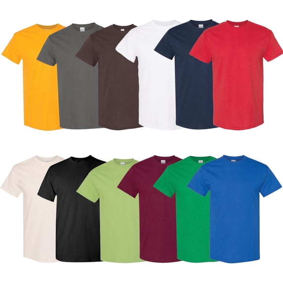Gildan Heavy Cotton T-Shirt, Men's Short Sleeve Crew Neck Tee, Multi Color Bulk 12 Pack, Size 3XL