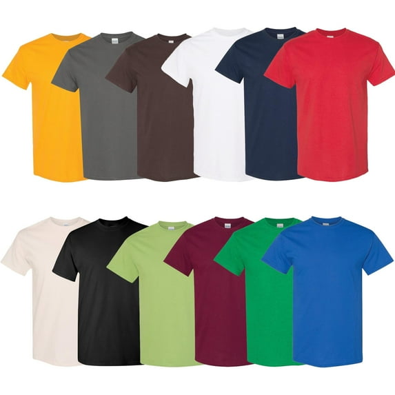 Gildan Heavy Cotton T-Shirt, Men's Short Sleeve Crew Neck Tee, Multi Color Bulk 12 Pack, Size 5XL