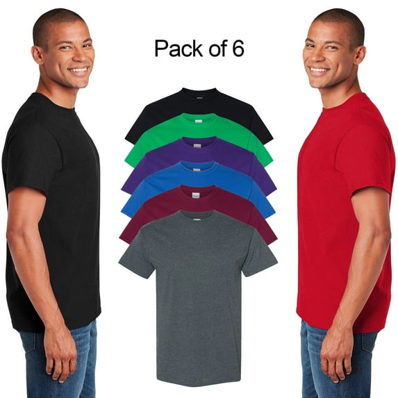 Gildan Heavy Cotton T-Shirt | Men's Short Sleeve, Crew Neck Tee | Multicolor Bulk 6 Pack, Size: M