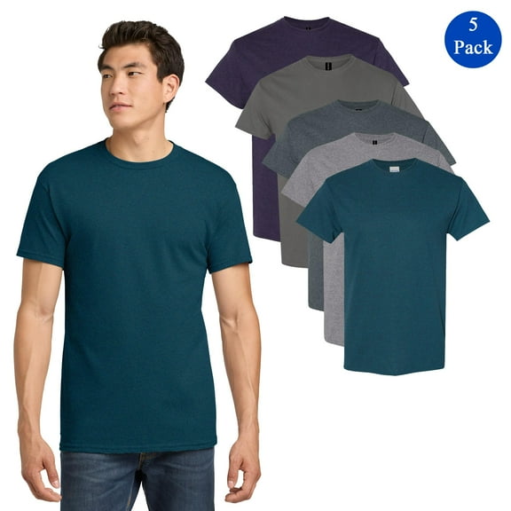 Gildan Heavy Cotton T-Shirt, Men's T-Shirt Bundle, 50/50 Cotton/polyester, Mix Color, Pack 5, 2XL