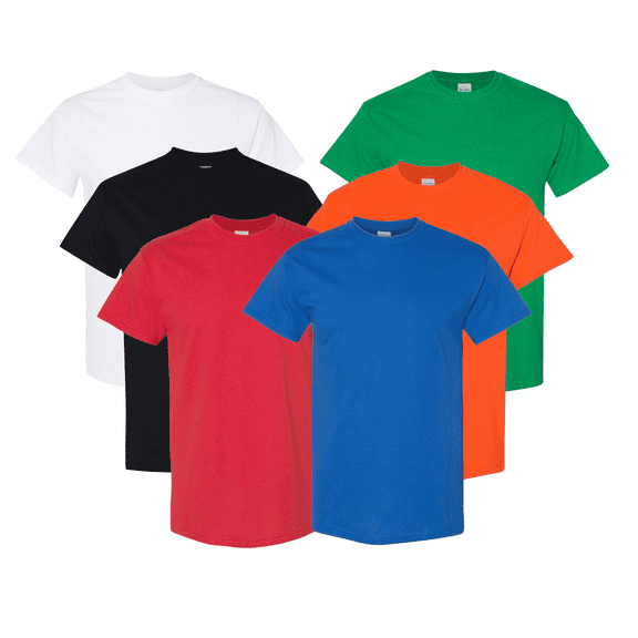 Gildan Heavy Cotton T-Shirt for Men, 100% Cotton, Solid Pattern for Arts and Crafts, Mix Colors, Pack of 6, S