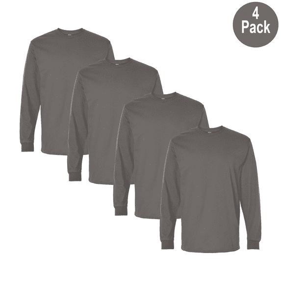 Gildan Heavy Cotton T-Shirt for Men, Long Sleeve Crew Neck Classic Fit Tee, Charcoal, M, 4 Pack