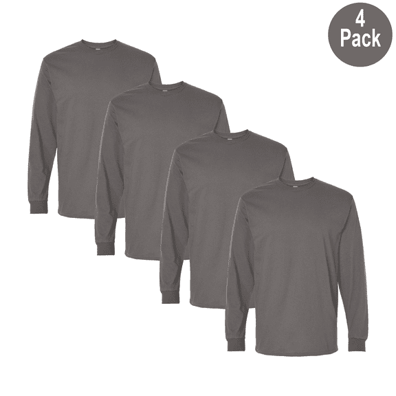 Gildan Heavy Cotton T-Shirt for Men, Long Sleeve Crew Neck Classic Fit Tee, Charcoal, S, 4 Pack