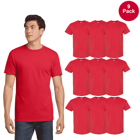 Gildan Heavy Cotton T-Shirt for Men, Short Sleeve Crew Neck Red Tee, Classic Fit 4XL, 9 Pack