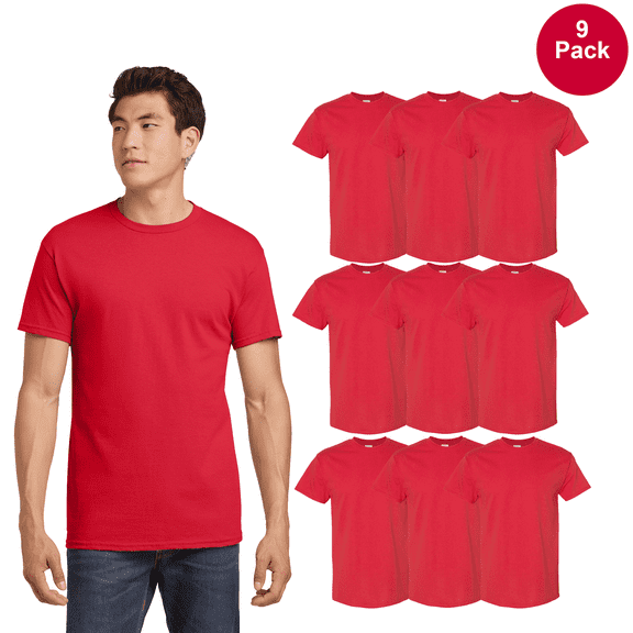 Gildan Heavy Cotton T-Shirt for Men, Short Sleeve Crew Neck Red Tee, Classic Fit S, 9 Pack