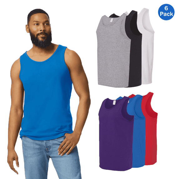 Gildan Heavy Cotton Tank Top 6 Pack Assorted Colors Men's Undershirts, Size S