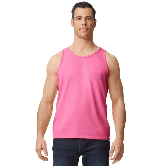 Gildan Heavy Cotton Tank Top for Men, Classic Fit Bound Neck Sleeveless Tank for Comfort, Safety Pink, 2XL