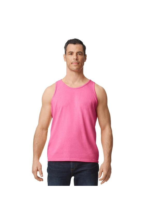 Heavy Cotton Tank Top for Men, Classic Fit Bound Neck Sleeveless Tank for Comfort, Safety Pink, 2XL
