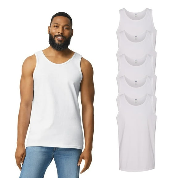 Gildan Heavy Cotton Tank Top for Men, Men's Undershirt, Bulk Tops, White, Pack of 5, 2XL
