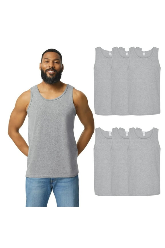 Heavy Cotton Tank Top for Men, Men's Undershirt, Sport Grey, Pack of 6, M