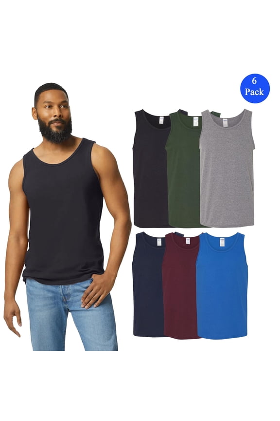Heavy Cotton Tank Top for Men, Sleeveless Assorted Color Bound Neck Tank, 6 Pack, 3XL