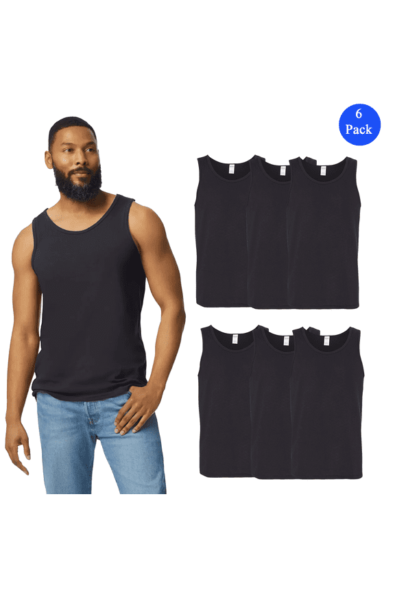 Heavy Cotton Tank Top for Men, Sleeveless Assorted Color Bound Neck Tank, 6 Pack, XL