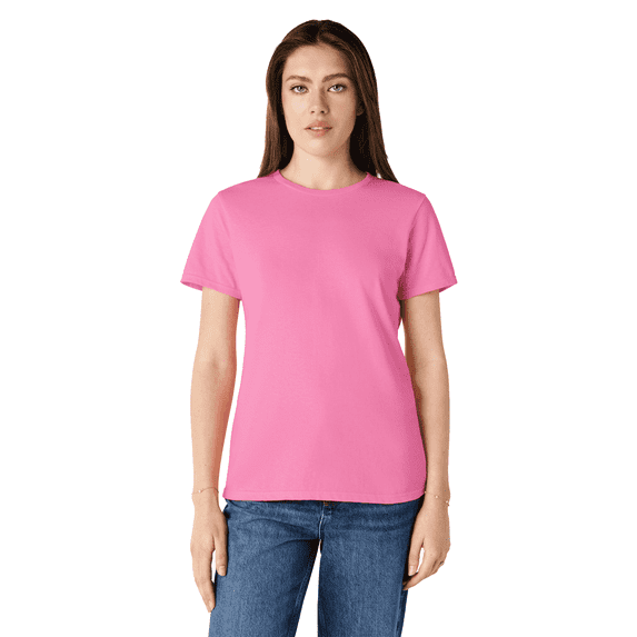 Gildan Heavy Cotton Taped Neck T-Shirt for Women, 100% Cotton Short Sleeve Azalea Tee, S