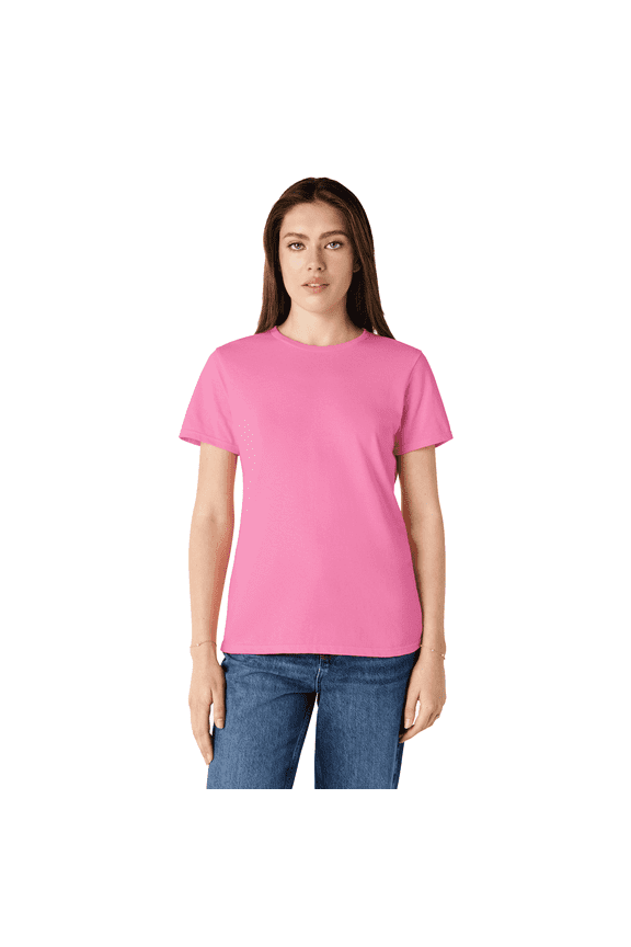 Heavy Cotton Taped Neck T-Shirt for Women, 100% Cotton Short Sleeve Azalea Tee, S