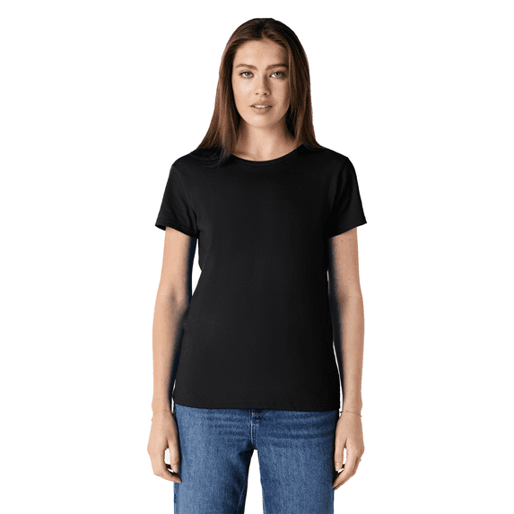 Gildan Heavy Cotton Taped Neck T-Shirt for Women, 100% Cotton Short Sleeve Black Tee, L