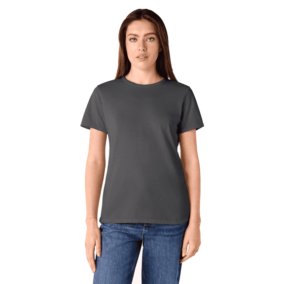 Gildan Heavy Cotton Taped Neck T-Shirt for Women, 100% Cotton Short Sleeve Charcoal Tee, XL