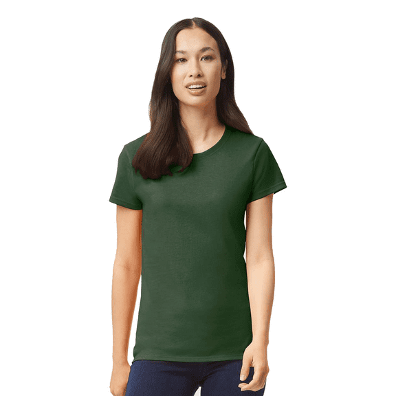 Gildan Heavy Cotton Taped Neck T-Shirt for Women, 100% Cotton Short Sleeve Forest Green Tee, 3XL