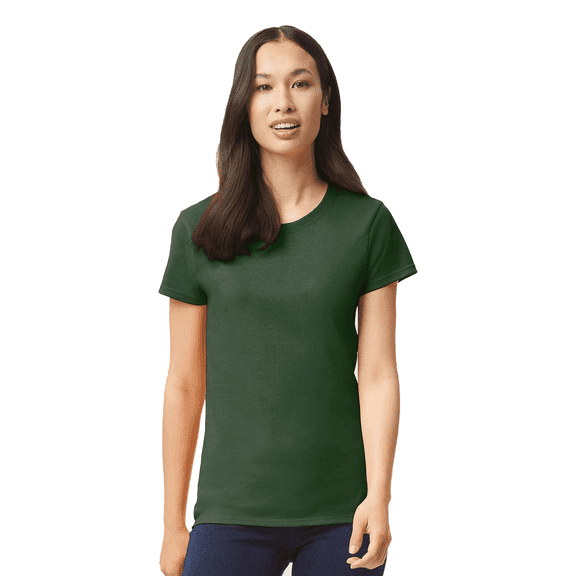 Gildan Heavy Cotton Taped Neck T-Shirt for Women, 100% Cotton Short Sleeve Forest Green Tee, 3XL