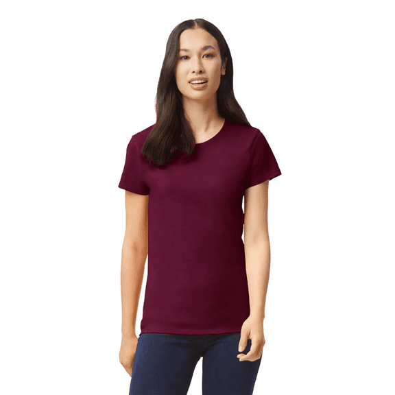 Gildan Heavy Cotton Taped Neck T-Shirt for Women, 100% Cotton Short Sleeve Maroon Tee, 2XL