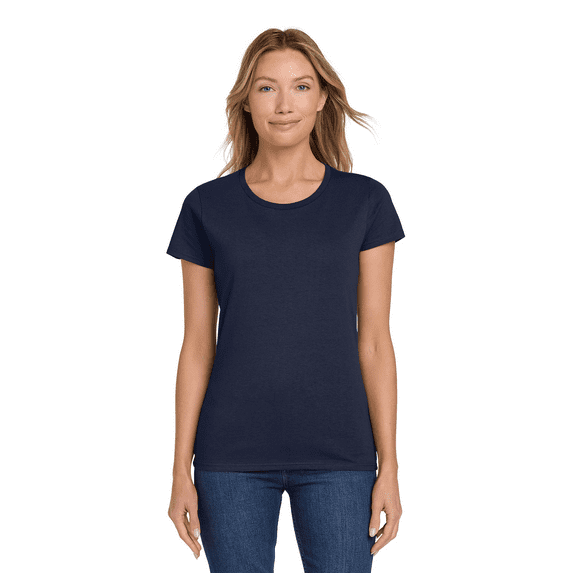 Gildan Heavy Cotton Taped Neck T-Shirt for Women, 100% Cotton Short Sleeve Navy Tee, M