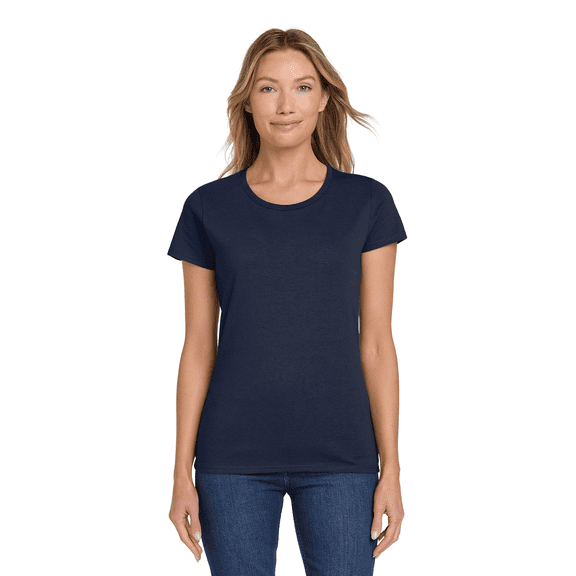 Gildan Heavy Cotton Taped Neck T-Shirt for Women, 100% Cotton Short Sleeve Navy Tee, S