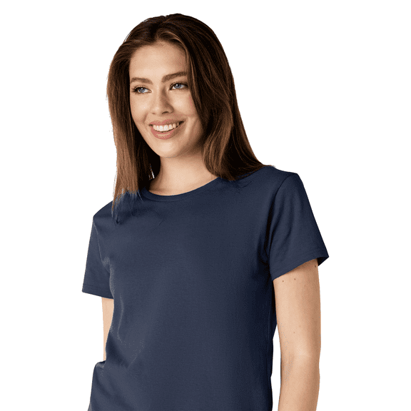 Gildan Heavy Cotton Taped Neck T-Shirt for Women, 100% Cotton Short Sleeve Navy Tee, S