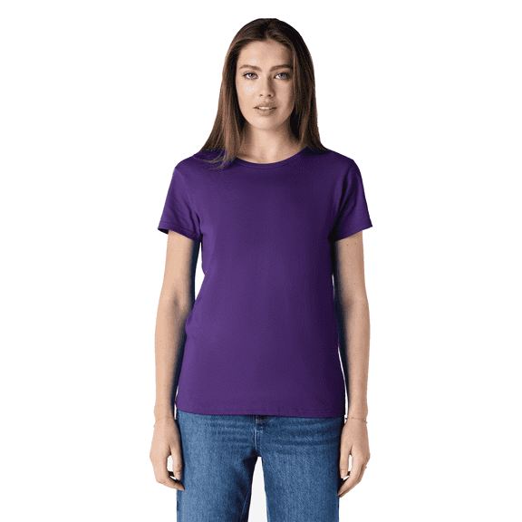 Gildan Heavy Cotton Taped Neck T-Shirt for Women, 100% Cotton Short Sleeve Purple Tee, M