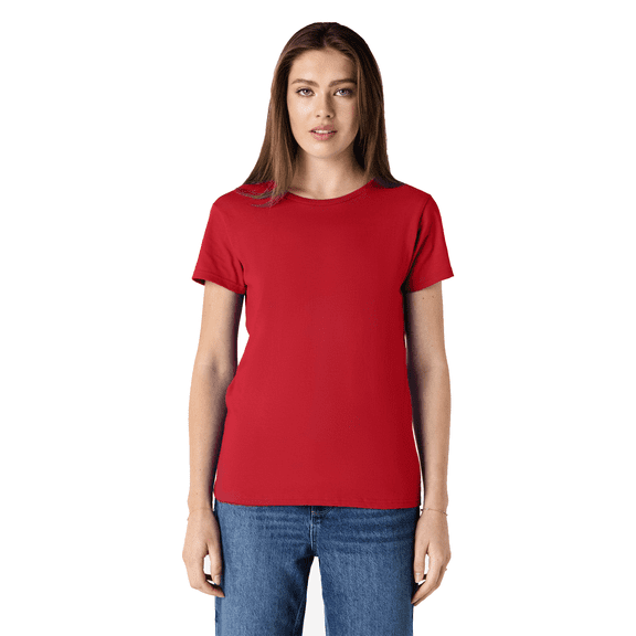 Gildan Heavy Cotton Taped Neck T-Shirt for Women, 100% Cotton Short Sleeve Red Tee, S