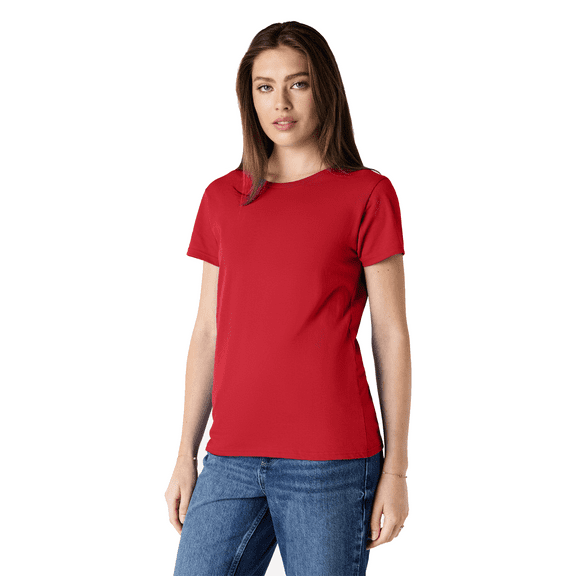 Gildan Heavy Cotton Taped Neck T-Shirt for Women, 100% Cotton Short Sleeve Red Tee, S