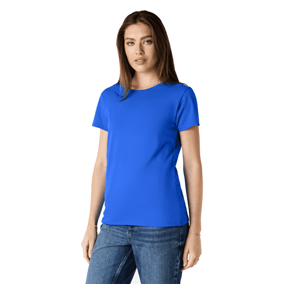 Gildan Heavy Cotton Taped Neck T-Shirt for Women, 100% Cotton Short Sleeve Royal Tee, S