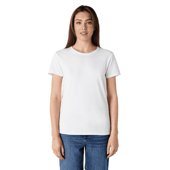 Gildan Heavy Cotton Taped Neck T-Shirt for Women, 100% Cotton Short Sleeve White Tee, S
