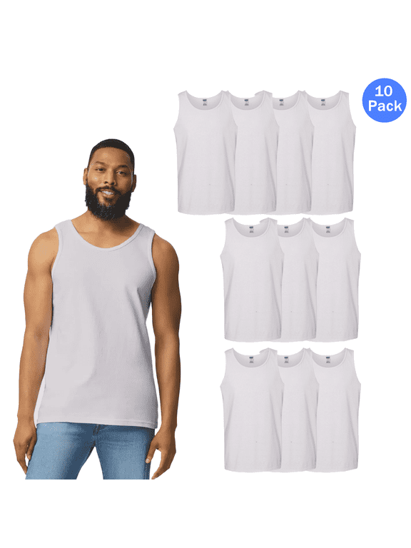 Heavy Cotton White Tank Top for Men, Summer Sleeveless Shirt 10 Pack Sports Muscle Gym Undershirt, Size 2XL