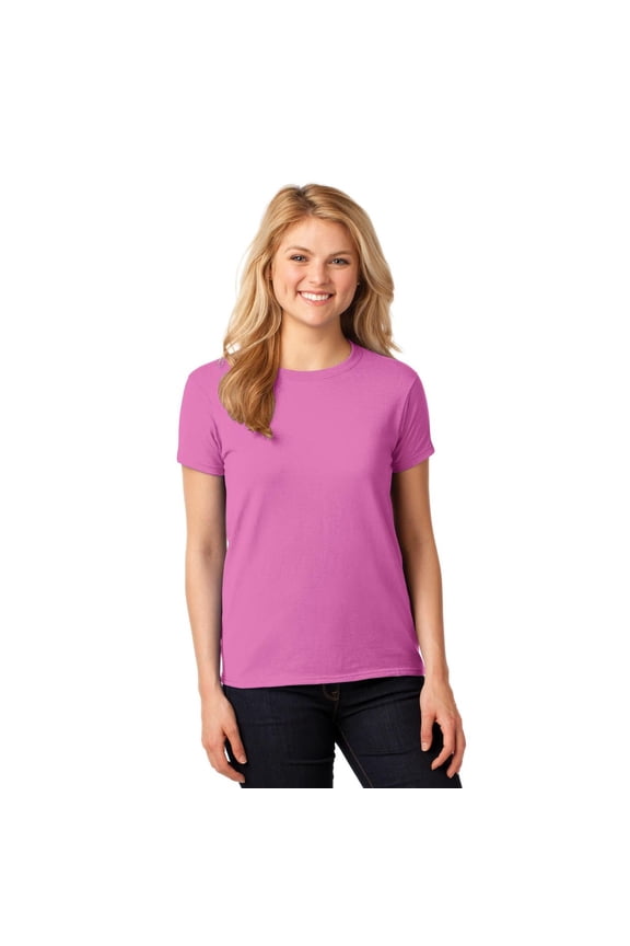 Heavy Cotton Women’s Crew Neck T-Shirt, Semi Fitted, Short Sleeve Feminine Tee, Azalea, L