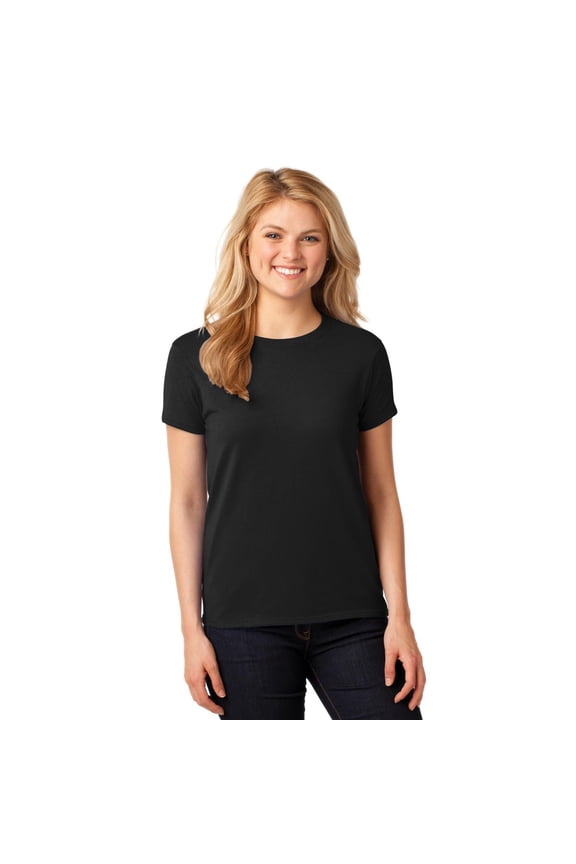 Heavy Cotton Women’s Crew Neck T-Shirt, Semi Fitted, Short Sleeve Feminine Tee, Black, XL