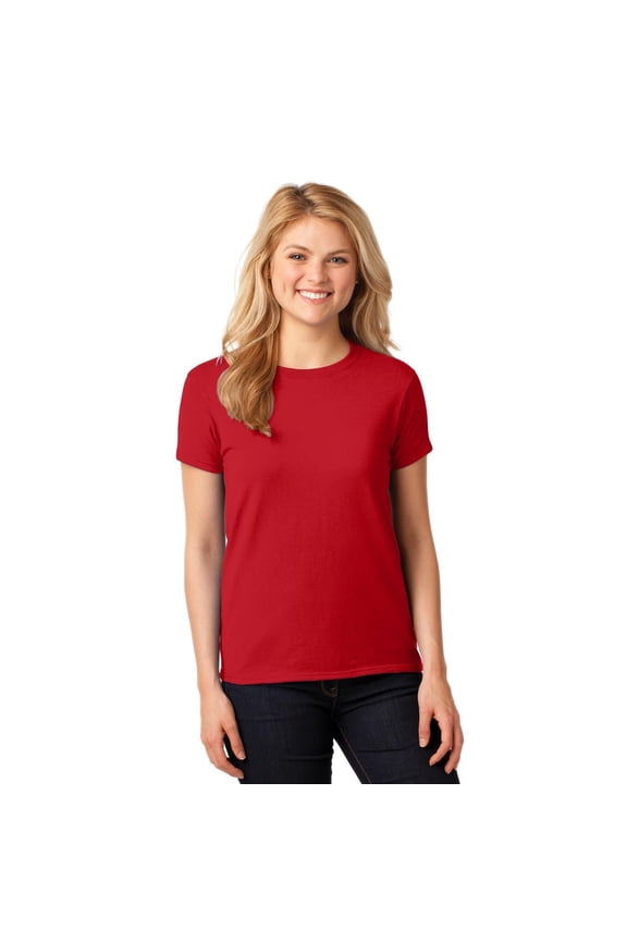 Heavy Cotton Women’s Crew Neck T-Shirt, Semi Fitted, Short Sleeve Feminine Tee, Red, 2XL
