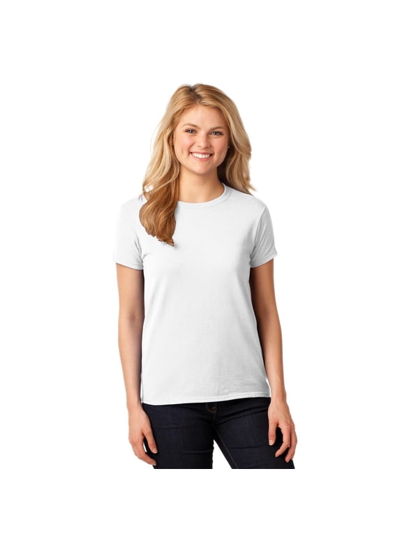 Heavy Cotton Women’s Crew Neck T-Shirt, Semi Fitted, Short Sleeve Feminine Tee, White, S