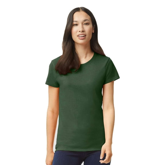Gildan Heavy Cotton Women’s Crew T-Shirt, Semi Fitted, Short Sleeve Feminine Tee, Forest Green, L