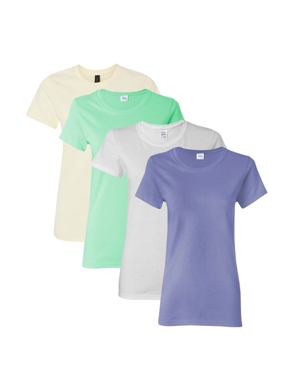 - Heavy Cotton Women’s T-Shirt , 5.3 oz. 100% Cotton Bulk Tee, Assorted Short Sleeve Crewneck Plain Tees, Multi Pack Solid T-shirts (Bright Color 4 Pack, XL)