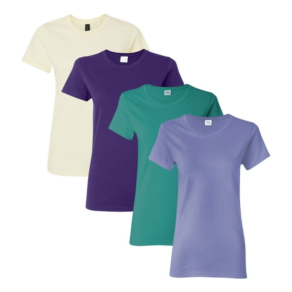 Gildan - Heavy Cotton Women’s T-Shirt , 5.3 oz. 100% Cotton Bulk Tee, Assorted Short Sleeve Crewneck Plain Tees, Multi Pack Solid T-shirts (Dark+Bright Color 4 Pack, XL)