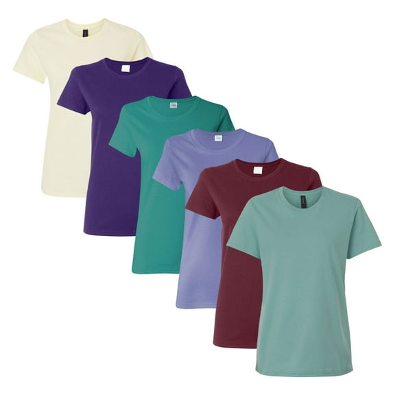 Gildan - Heavy Cotton Women’s T-Shirt , 5.3 oz. 100% Cotton Bulk Tee, Assorted Short Sleeve Crewneck Plain Tees, Multi Pack Solid T-shirts (Dark+Bright Color 6 Pack, L)