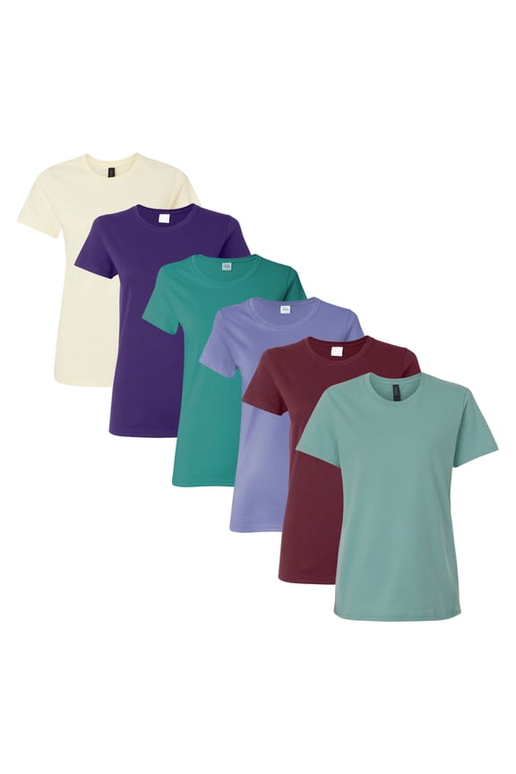 - Heavy Cotton Women’s T-Shirt , 5.3 oz. 100% Cotton Bulk Tee, Assorted Short Sleeve Crewneck Plain Tees, Multi Pack Solid T-shirts (Dark+Bright Color 6 Pack, L)