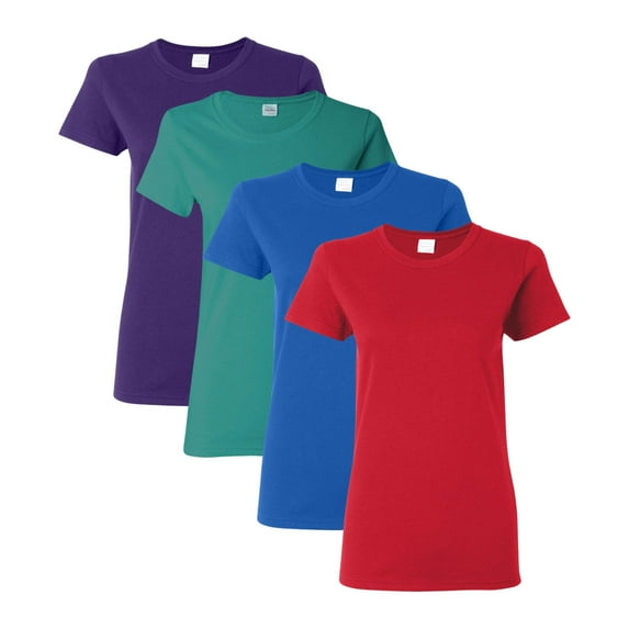 Gildan - Heavy Cotton Women’s T-Shirt , 5.3 oz. 100% Cotton Bulk Tee, Assorted Short Sleeve Crewneck Plain Tees, Multi Pack Solid T-shirts (Dark Color 4 Pack, XL)