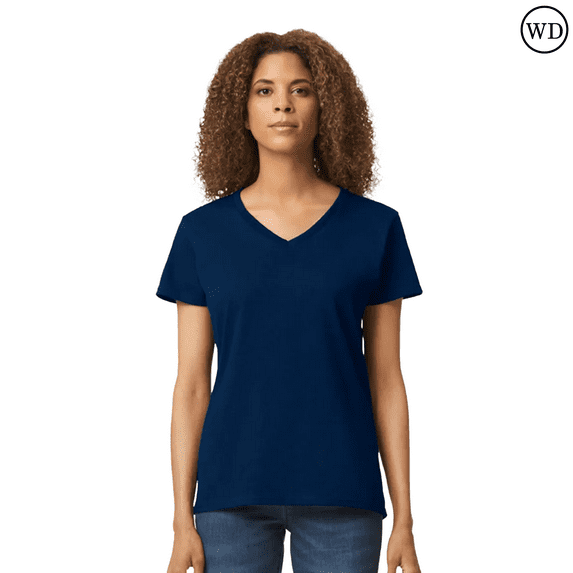 Gildan Heavy Cotton Women’s V-Neck T-Shirt, 100% Cotton, Soft & Durable, Semi-Fitted, Navy, 3XL