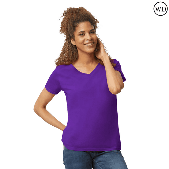 Gildan Heavy Cotton Women’s V-Neck T-Shirt, 100% Cotton, Soft & Durable, Semi-Fitted, Purple, 3XL