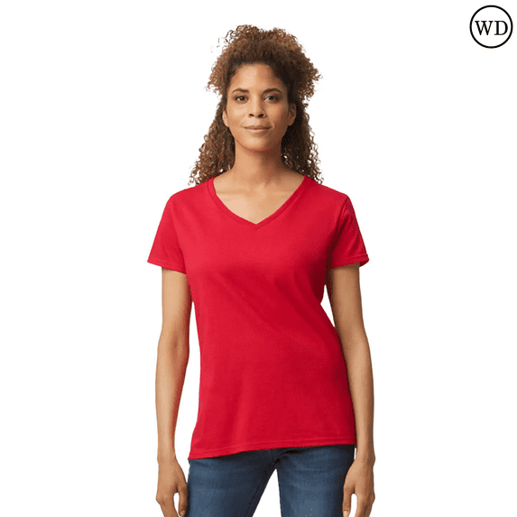 Gildan Heavy Cotton Women’s V-Neck T-Shirt, 100% Cotton, Soft & Durable, Semi-Fitted, Red, M