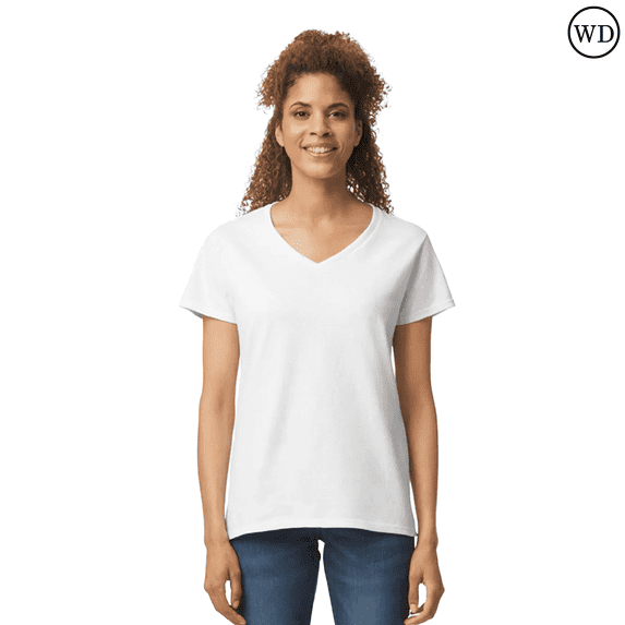 Gildan Heavy Cotton Women’s V-Neck T-Shirt, 100% Cotton, Soft & Durable, Semi-Fitted, White, S