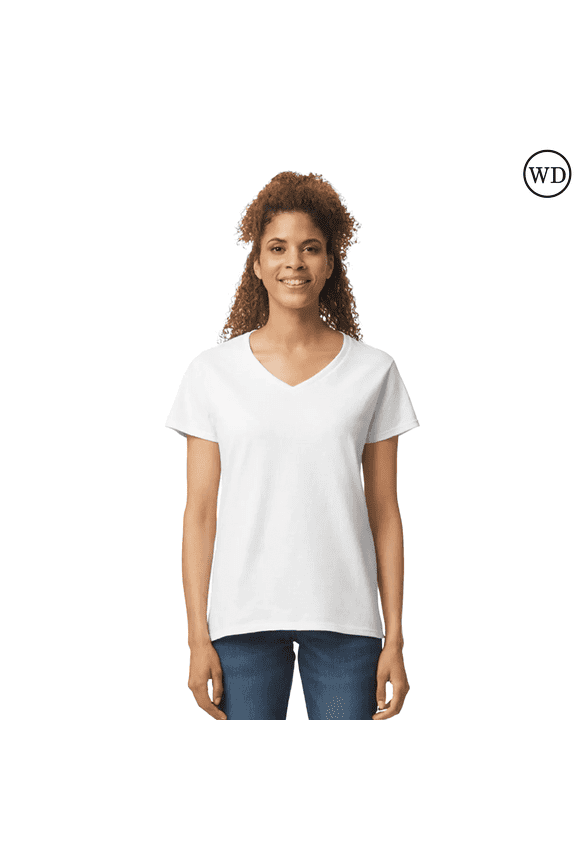 Heavy Cotton Women’s V-Neck T-Shirt, 100% Cotton, Soft & Durable, Semi-Fitted, White, S