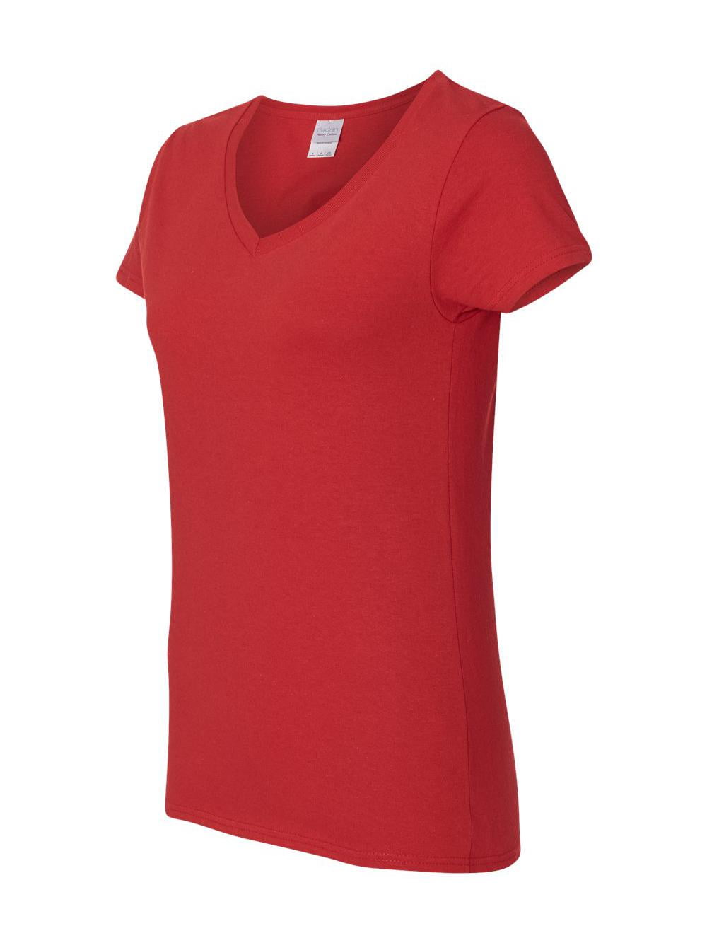 - Gildan T-Shirt - L Heavy - 5V00L Cotton Women\'s - Size: Red V-Neck