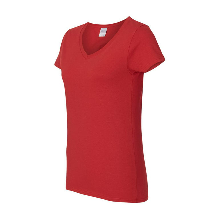 - Heavy L T-Shirt Red - Women\'s - 5V00L - V-Neck Size: Gildan Cotton